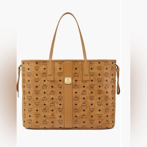 MCM Cognac Visetos Logo Canvas Tote in Brown